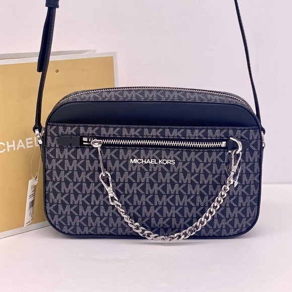 Michael Kors Metallic Zip Chain Crossbody Black Multi - Picture 1 of 13
